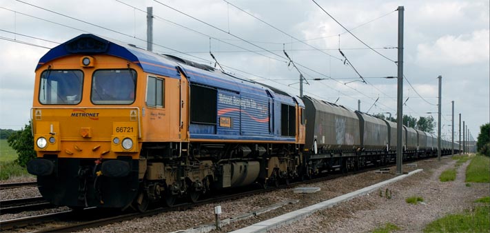 GBRf class 66721 at Abbots Ripton on the 12th of June 2010 at Abbots Ripton 