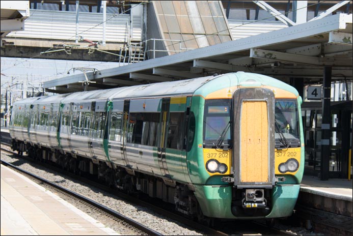  Class 377 202 in Platform 4 on a Down train on the 22nd of July 2014