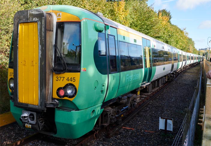 Class 377 455 along side the the Bluebells stationalong side the the Bluebells station