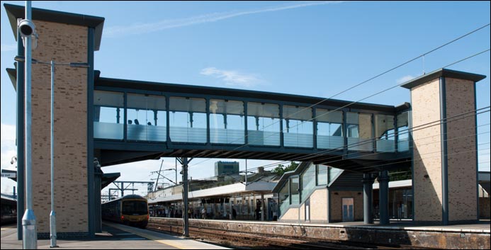 Cambridge station's new footbrige with lifts in each tower