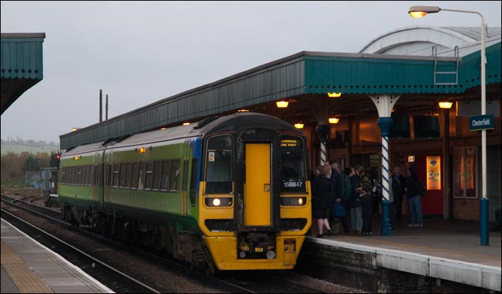 Class 158847 at Chesterfield on a train to Liverpool Lime street