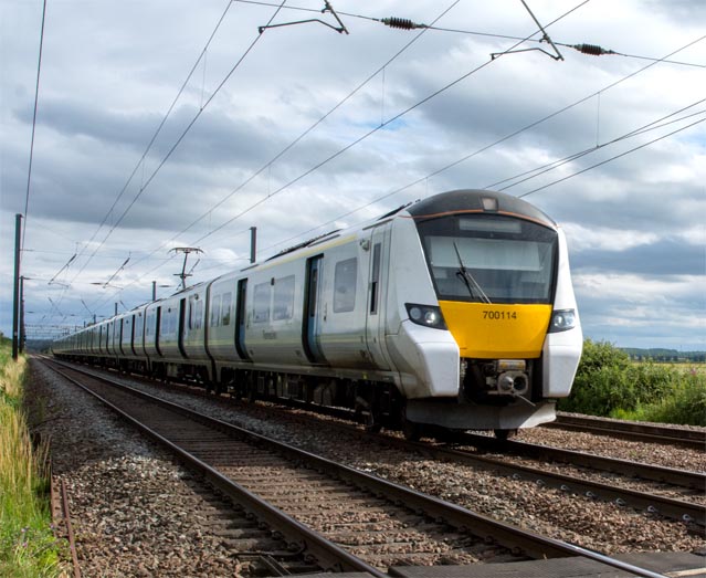 Thameslink class 700114 on the down fast at Conington 