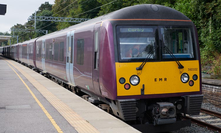 East Midlands Railway connect class 360102 at Corby station on 17th September 2021