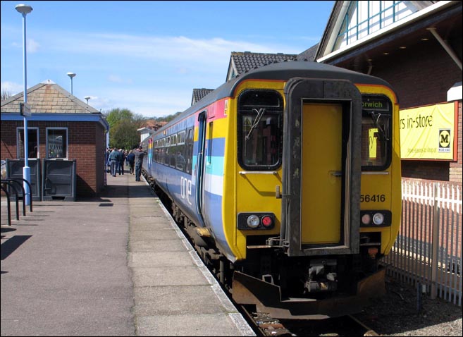 One class 156416 with a train to Norwich at Cromer station in 2006.