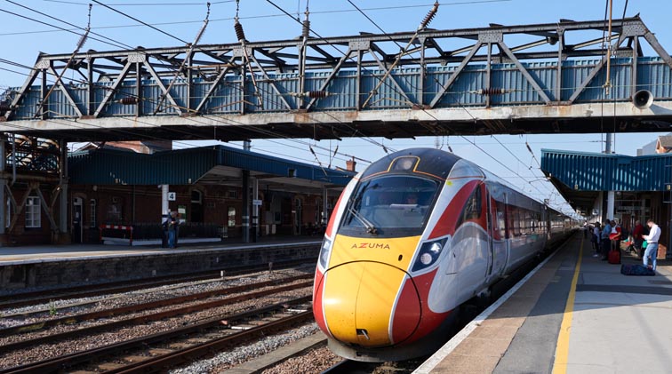 LNER  Azuma in platform 3 at Doncaster station on the  7th of September 2021 