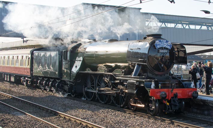 Flying Scotsman at Peterborough with the The Inaugural Run from Kings Cross to York on the 25th of February 2016