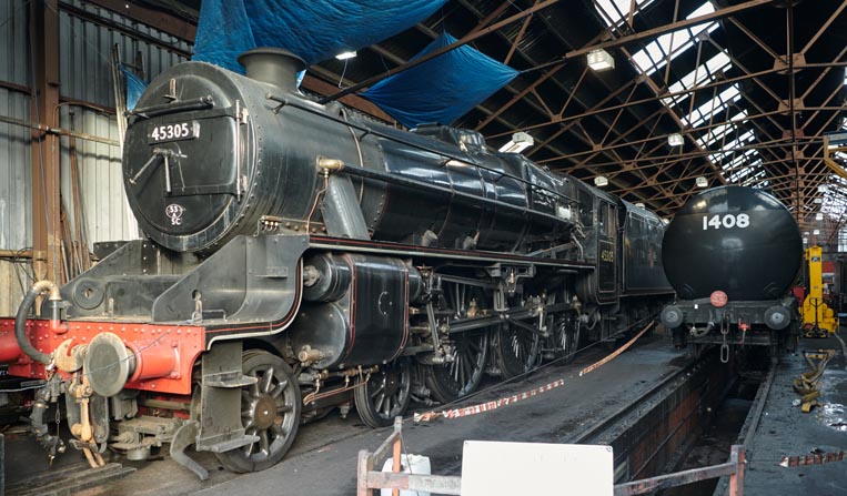 Black 5 4-6-0 45305 in the shed at Loughborough 