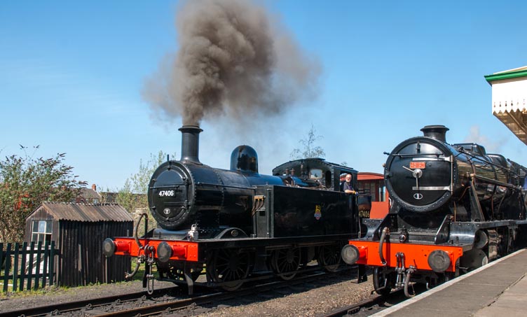 0-6-0T 47406 Loughborough station with 45160 in the platform 