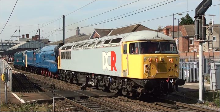 DCR class 56 311 and A4 Mallard and class 55019 at Grantham