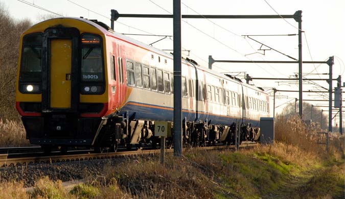 South West trains class 159 on the down line at Holme on the ECML on on 15th December 2007