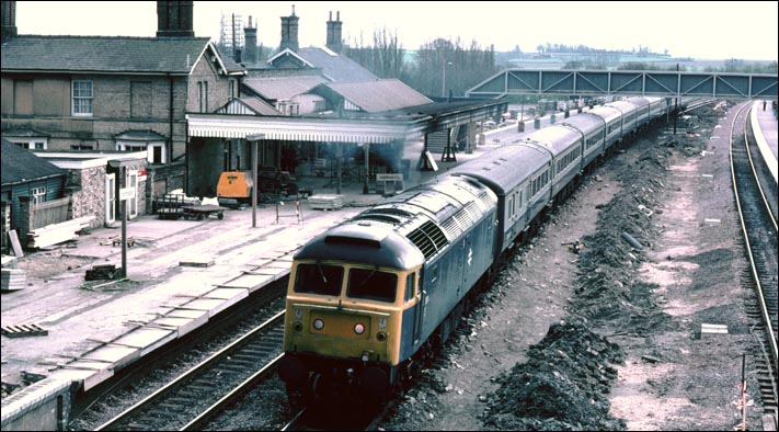 Class 47 on the down fast during the alteration to Huntingdon station