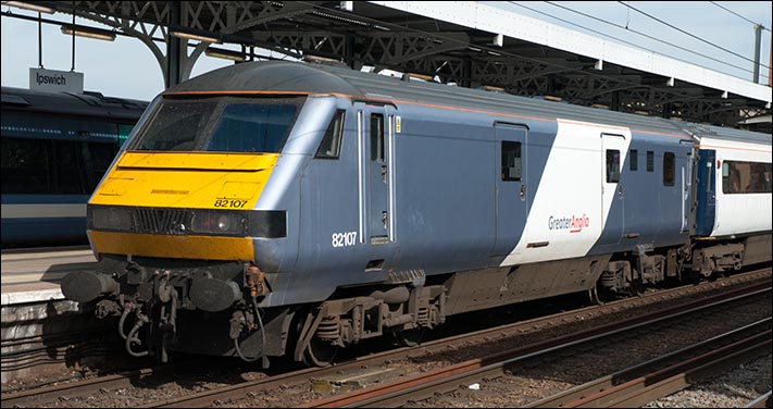 Greater Anglia DVT 82107 in Ipswich station in 2012