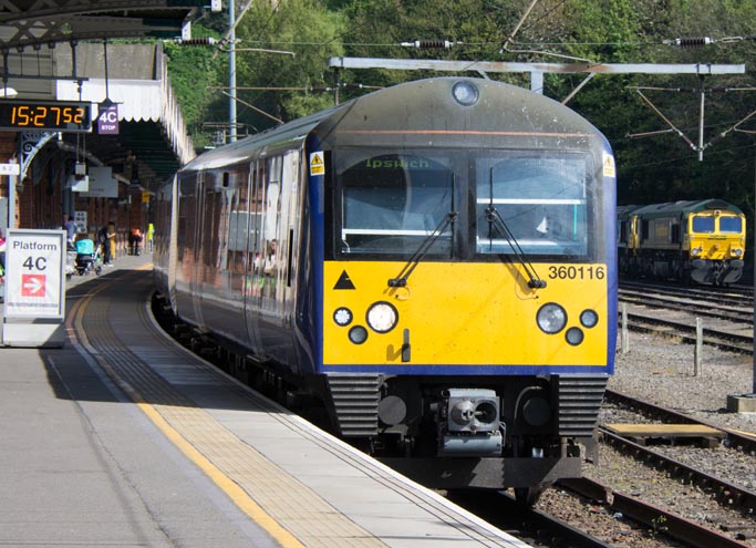 Class 360 116 in Platform 4C at Ipwich station 