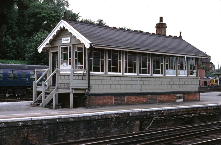 Ipswich signal box on the platform at Ipswich station