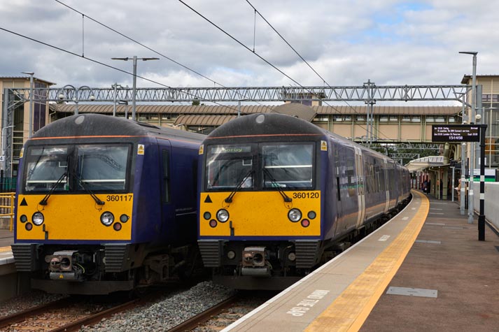 Class 360117 and class 360120 in Kettering station 