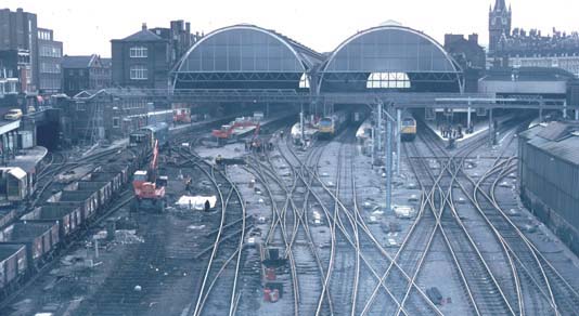 Over view of Kings Cross station in BR days while work goes on to alter the track layout at Kings Cross with station still working.   Over view of Kings Cross station in BR days while work goes on to alter the track layout at Kings Cross with station still working.