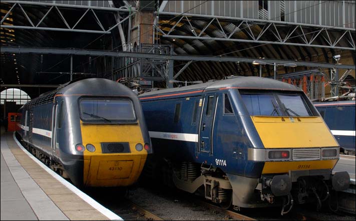 National Express East Coast HST 43110 and NXEC 91114 at Kings Cross in 2008