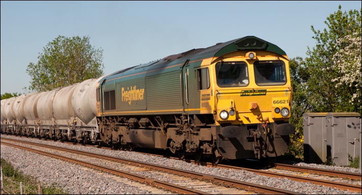 Freightliner class 66621 at Langham on the 25th of May 2012 