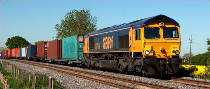GBRf class 66713 at Langham on the 25th of May 2012 