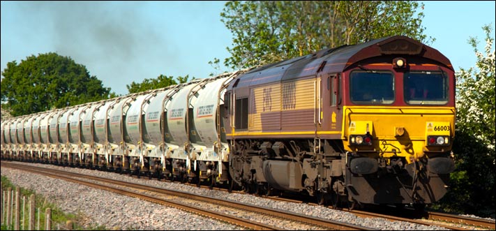 Class 66003 at Langham on the 25th of May 2012