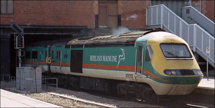 Midland Mainline HST power car 43053 into Leicester station in 2004 from London Midland Mainline HST power car 43053 into Leicester station in 2004 from London
