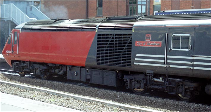 This ex Virgin Cross Country power car City of Aberdeen was unbranded at the rear of a train in Leicester station This ex Virgin Cross Country power car City of Aberdeen was unbranded at the rear of a train in Leicester station