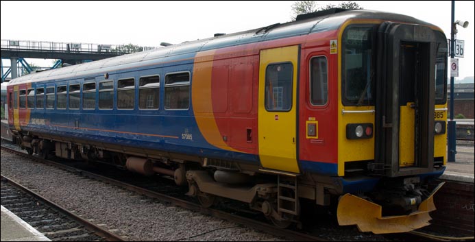 East Midlands Trains class 153385 in platform 2 at Lincoln station 