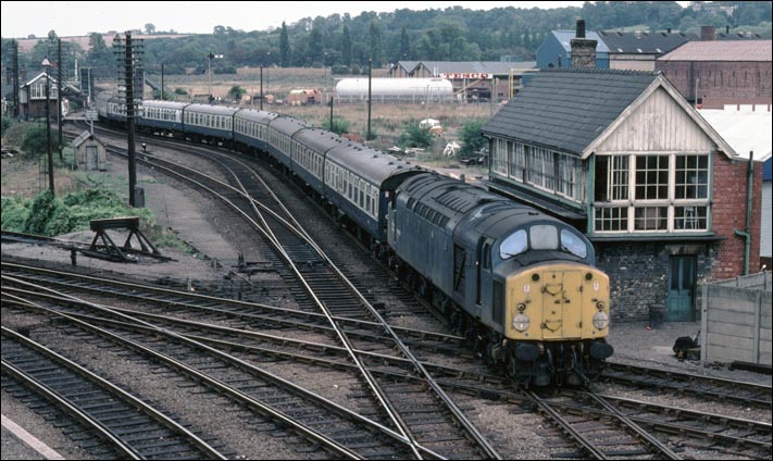 A class 40 comes pass Pelham Street signal box in BR days