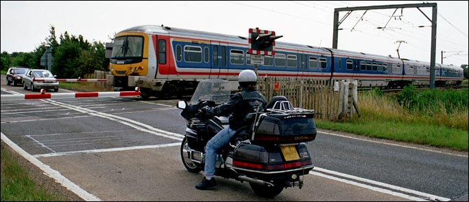 motobike waits at the half barries on the busy A10 bypass