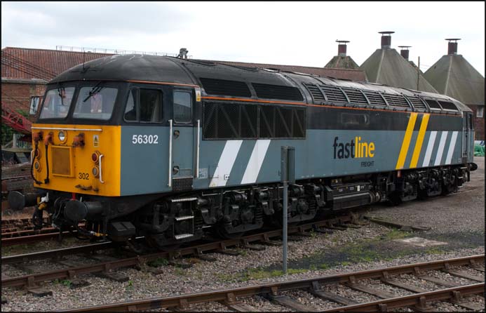 Class 56 302 in FastLine Freight  colours at the Mid-Norfolk's Diesel gala on Friday 23rd September in 2011