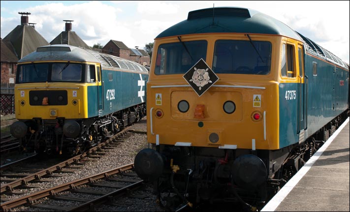Class 47s 47292 and 47375 at Dereham Station during the class 47 gala