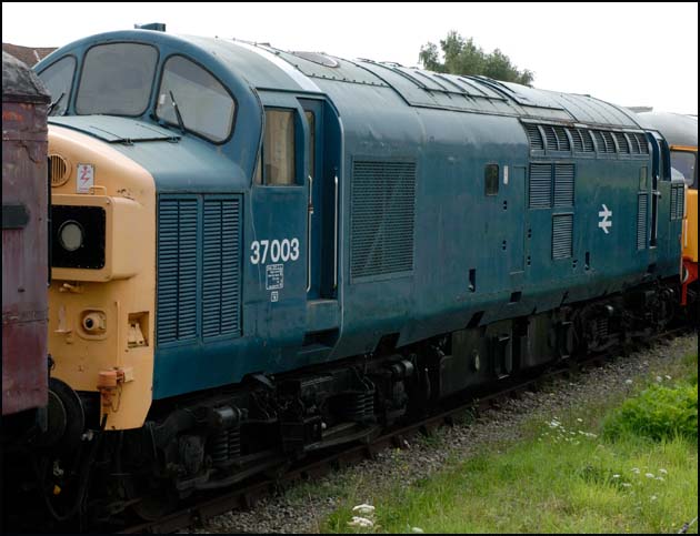 Class 37 003  in the  bay platform at Dereham station