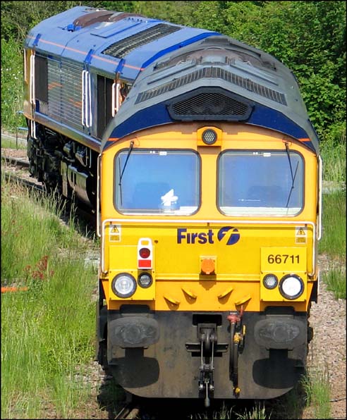 GBRf Class 66711 and 66720 light engines head into Whitemoor yard 