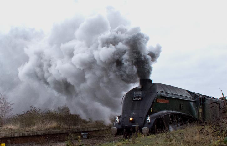 LNER A4 Class 4-6-2 no 60009 Union of South Africa  out of March station on the 6th  December 2018 