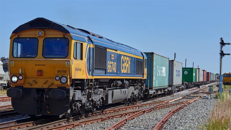 GBRf class 66740 with a intermodal train 