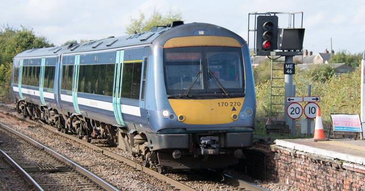 Greater Anglia class 170 207 into March Station from Peterborough in 2014 