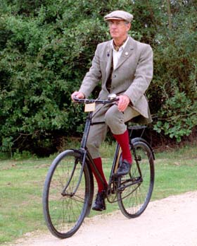 vintage cycle and rider at March rally 2002
