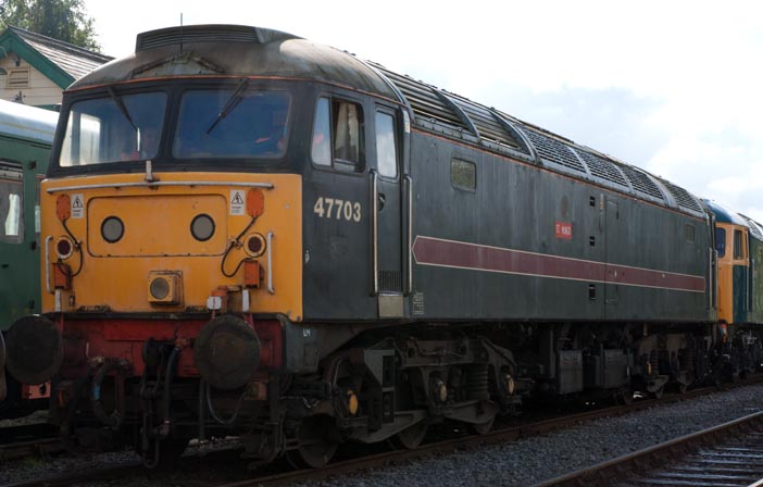 Class 47703 in Dereham station on Friday 21st of September 2012