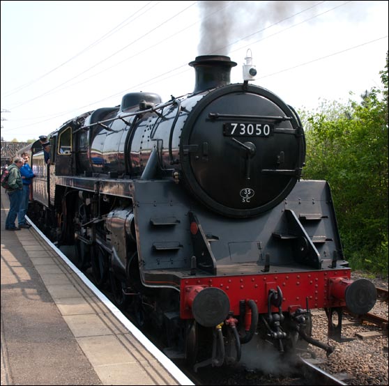 Class 5 73050 City of Peterborough at Nene Valley Railways Peterborough railway station on the 28th of April 2007
