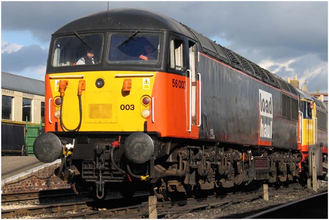 Class 56003 in Load Haul colours at the Nene Valley railway 