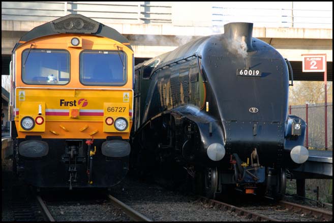 GBRf Class class 66727 and A4 60019 Bittern at Orton Mere