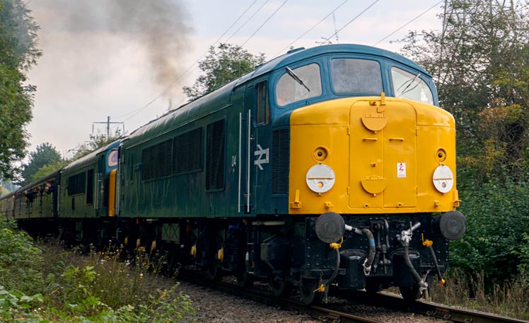 D4 and 45041 on the 9th October in 2021 leaving the Nene Valleys Peterborough station.