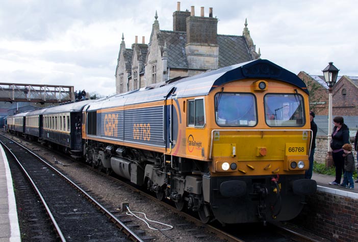 GBRf class 66768 in Wansford station on Saturday the 9th of April 2016 