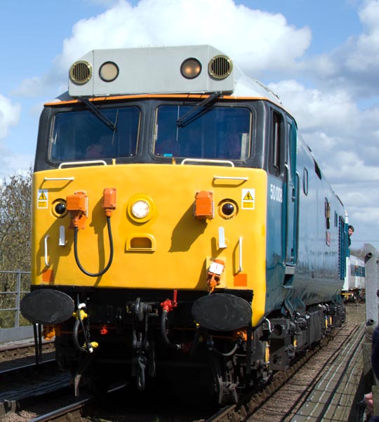 Class 50008 with the Mark 3s and the prototype HST