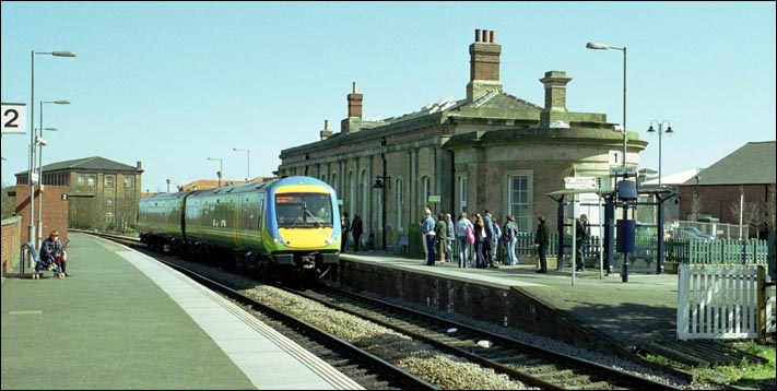 Newark Castle station with Central Trains Class 170 502 in 2002