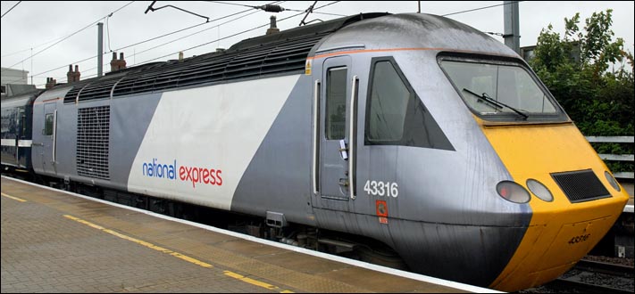 National Express East Coast HST power car 43316 at Newark Northgate on the 14th of June 2008