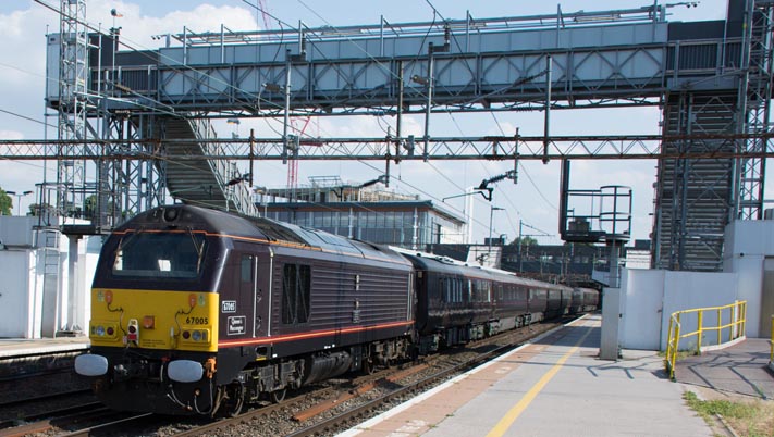 Class 67005  was on the rear of the The Royal Train at Northamton station on Thursday 24th of July 2014.