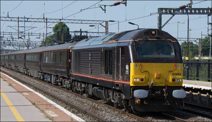 Class 67006 on the The Royal Train  at Northamton station on Thursday 24th of July 2014