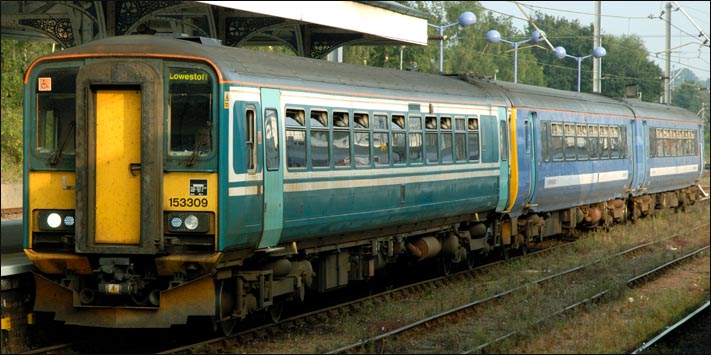 class 153309 as part of a train from Lowesoft in  September 2008. 