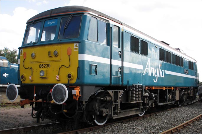 Anglia class 86235 at The National Community Rail Festival at Norwich station in 2005 Anglia class 86235 at  Norwich Station in 2005.